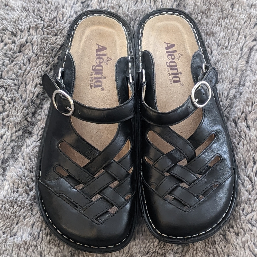 Alegria Freesia Black Nappa Leather Women Sandals sz 38/8